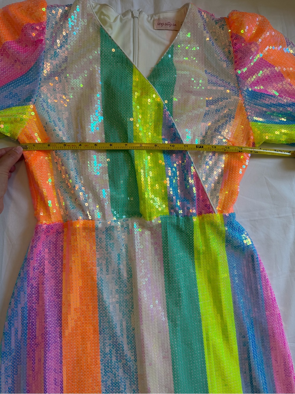 Ivy City Co Striped Sequin Long Sleeve Mini Dress Size Medium Colorful - Picture 3 of 9